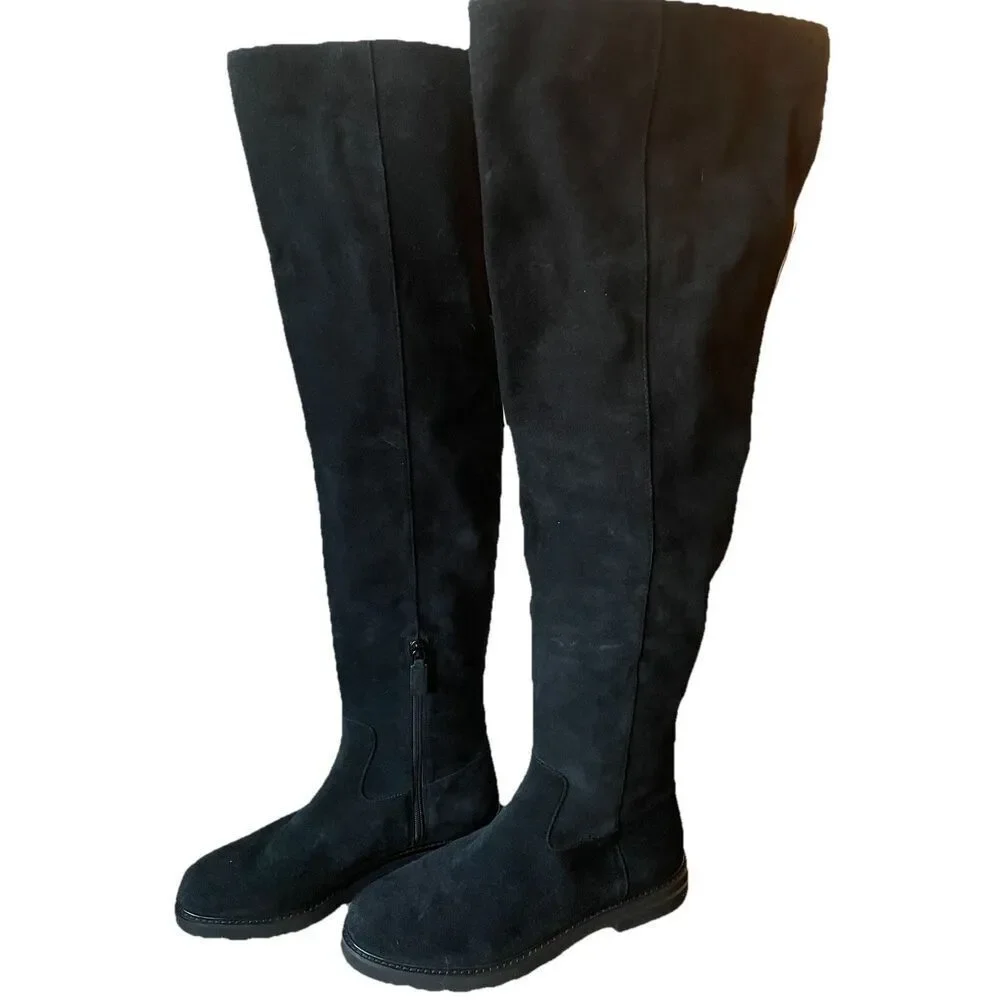 Stuart Weitzman Women's Black Chicago Lug Suede Over-the-knee Boots Size 9 SF735